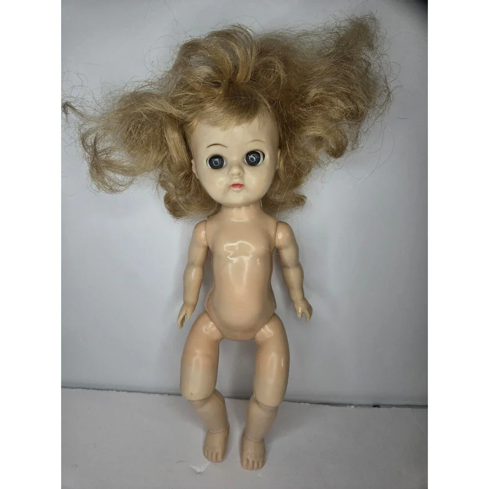 Vintage Plastic Doll Knees Bend Eyes Open and Close Blonde Hair Discoloration
